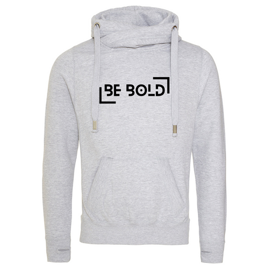 Embroidered Heather Grey Be Bold Heavyweight Cross Over Neck Hooded Sweatshirt