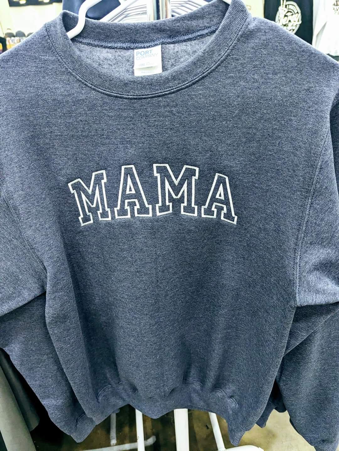 Embroidered MAMA Heather Navy Crewneck