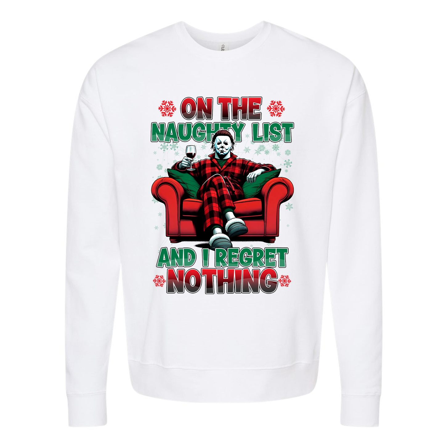 Michael Myers "On The Naughty List and I Regret Nothing" White Crewneck